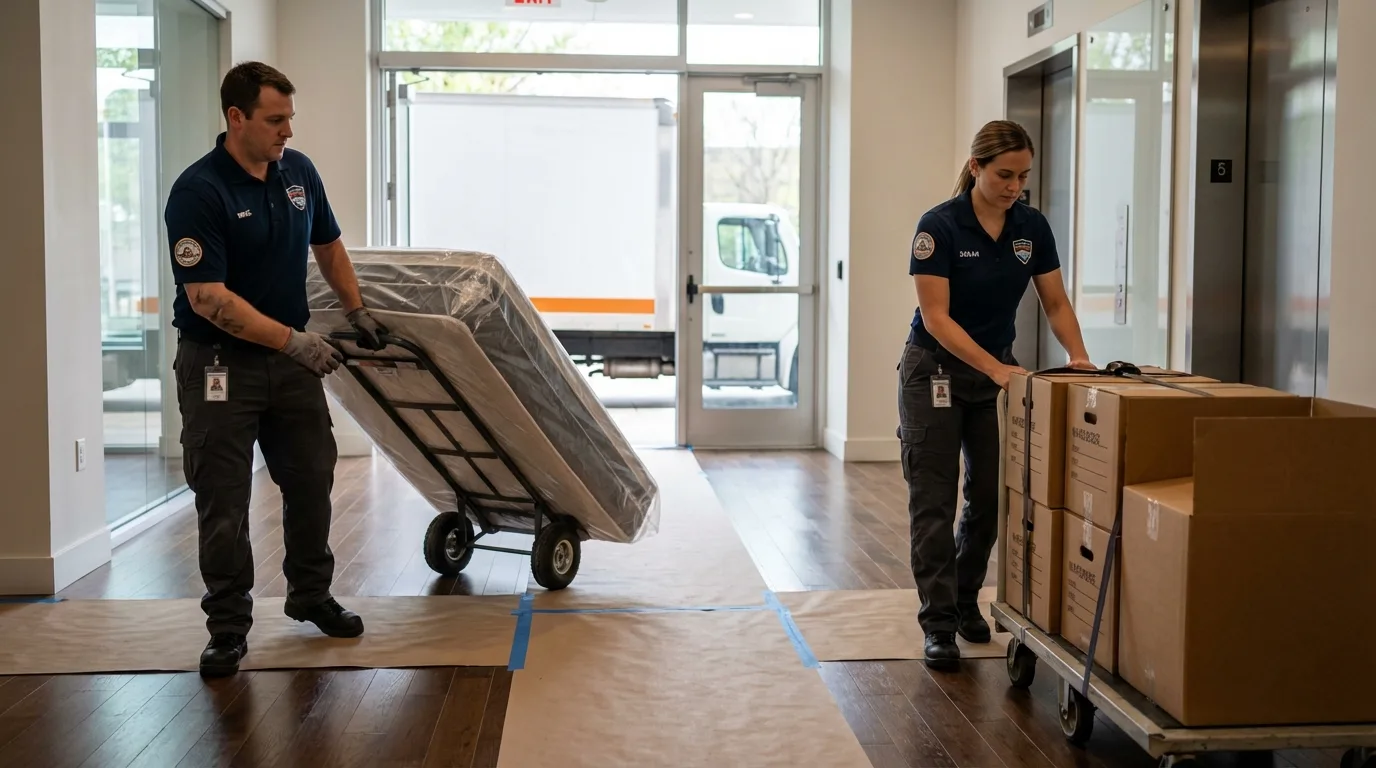 Professional apartment movers loading elevator in Snowmass Village, CO