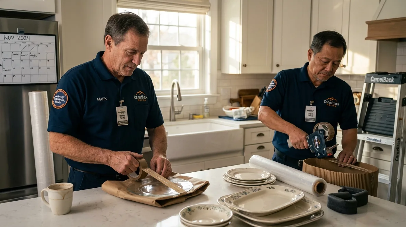 Professional crew packing kitchen dishware in Snowmass Village, CO